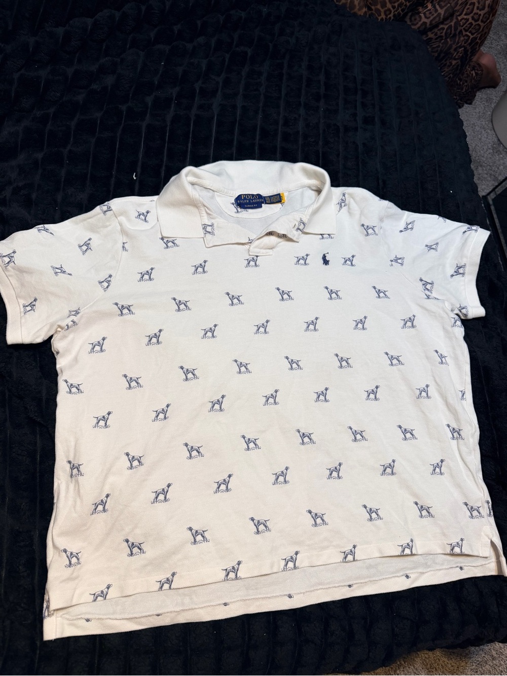 Ralph Lauren White Polo with Navy Dog Motif